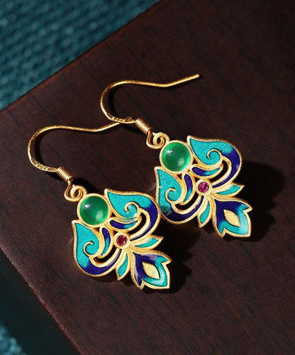 Handgefertigte grüne Sterling-Splitter-Achat-Emaille-Chalcedon-Tropfenohrringe