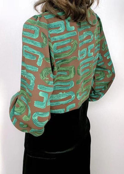 Handgemachte Grüne V-Ausschnitt Patchwork Slim Fit Seidenvelours Blusen