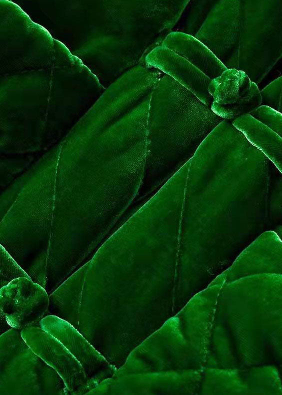 Handgemachter grüner Wintermantel aus Velours mit V-Ausschnitt und Taschen