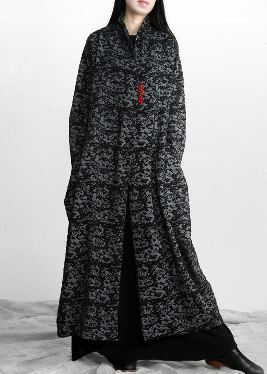 Handgemachter grauer Trenchcoat mit losen Taschen und Print