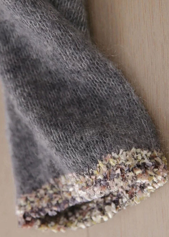 Handmade Grey O Neck Sequins Patchwork Cashmere Knit Pullover Spring
