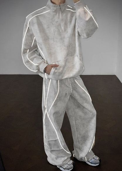 Handmade Grey Oversized Tie Dye Cotton Mens Two Piece Set Clothing Fall