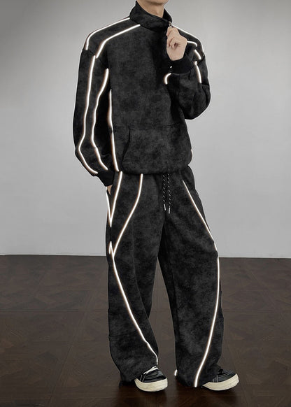 Handmade Grey Oversized Tie Dye Cotton Mens Two Piece Set Clothing Fall