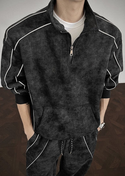 Handmade Grey Oversized Tie Dye Cotton Mens Two Piece Set Clothing Fall