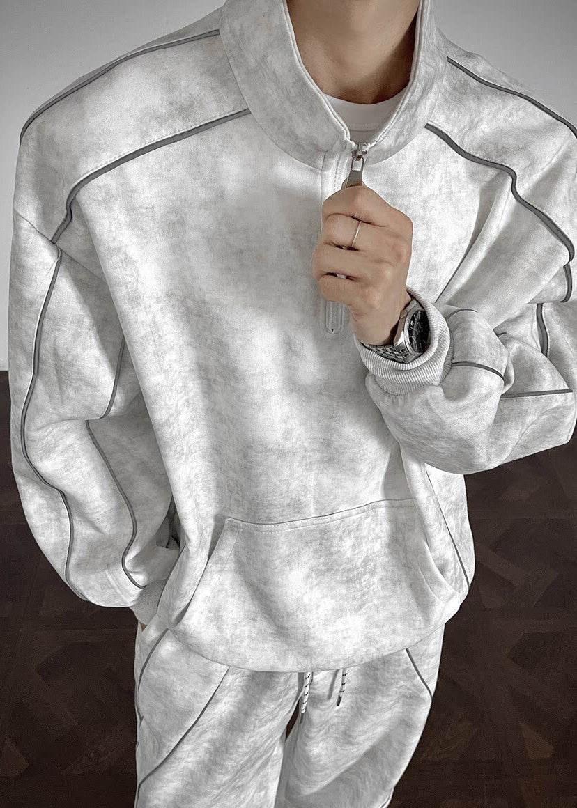 Handmade Grey Oversized Tie Dye Cotton Mens Two Piece Set Clothing Fall