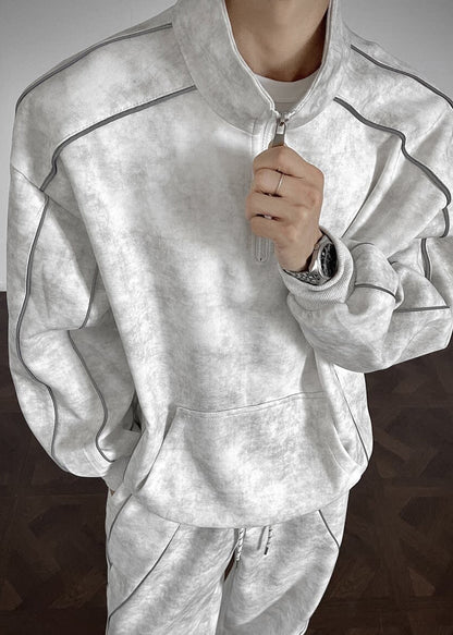 Handmade Grey Oversized Tie Dye Cotton Mens Two Piece Set Clothing Fall