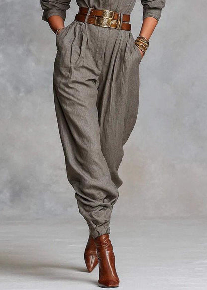 Handmade Grey Patchwork Pockets Tunic Jumpsuits Fall