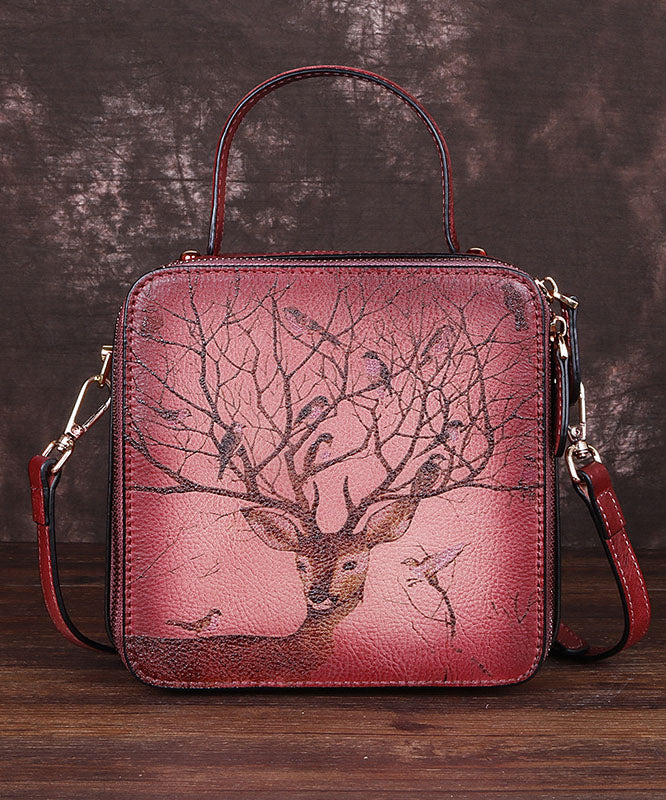 Handgemachte Tote-Handtasche aus Kalbsleder mit grauem Aufdruck