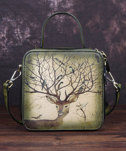 Handgemachte Tote-Handtasche aus Kalbsleder mit grauem Aufdruck