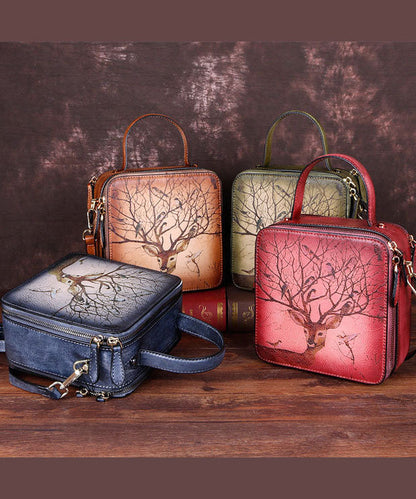 Handgemachte Tote-Handtasche aus Kalbsleder mit grauem Aufdruck