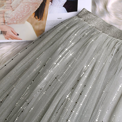 Handgemachte graue Pailletten Tüll Plissee Sommerröcke