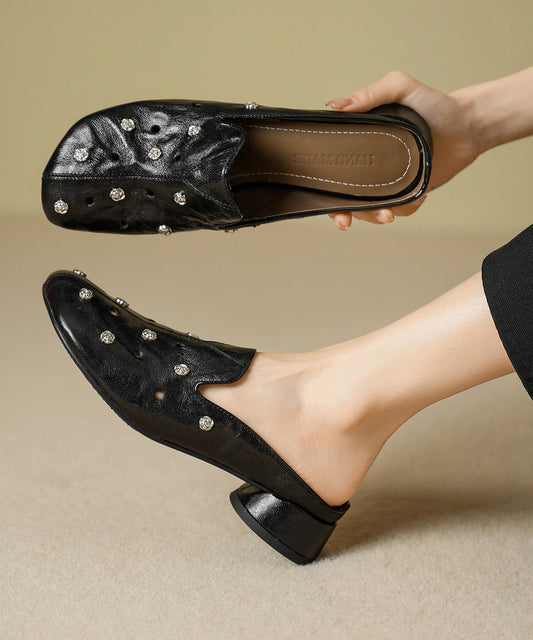 Handmade Hollow Out Rivet Black Sheepskin
