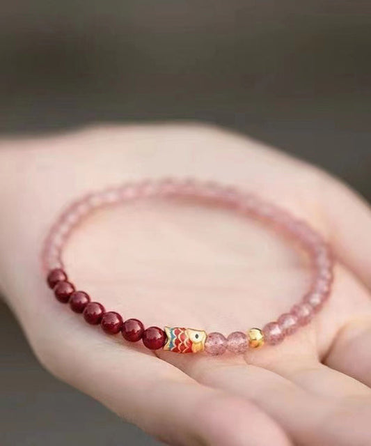 Pulsera de cinabrio con cristales incrustados hecha a mano