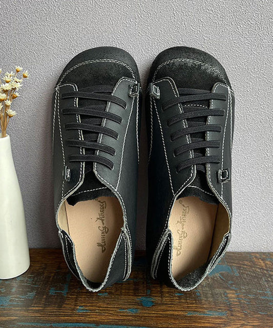 Handmade Khaki Cowhide Leather Penny Loafers Splicing Lace Up