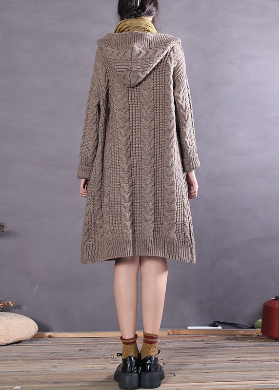 Handgemachte Khaki Kapuzenknopf Wolljacken Frühling