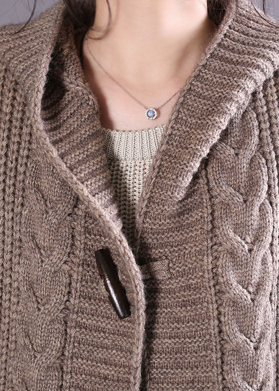 Handgemachte Khaki Kapuzenknopf Wolljacken Frühling