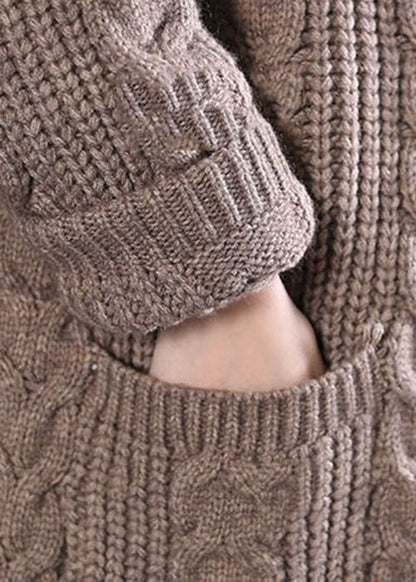 Handgemachte Khaki Kapuzenknopf Wolljacken Frühling