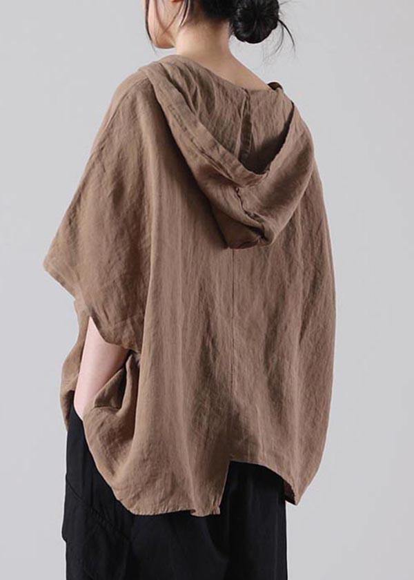 Handmade Khaki Loose Cotton Linen Shirt Tops Summer - SooLinen