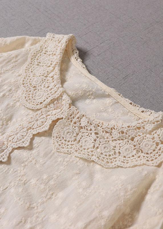 Handmade Khaki Pockets Button Embroideried Fall wrinkled Maxi Dresses Long sleeve - SooLinen