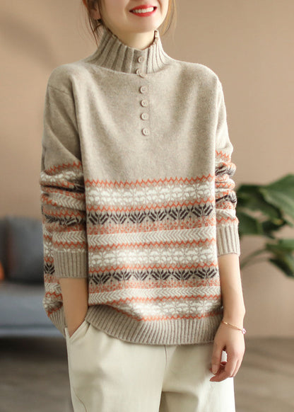 Handgemachte Khaki Rollkragen dicken Strickpullover Langarm