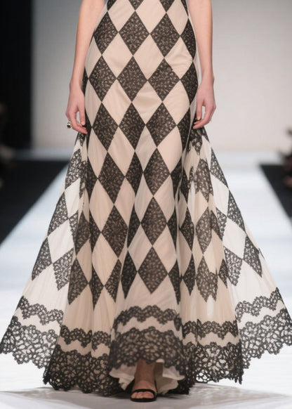 Handmade Khaki V Neck Plaid Chiffon Sundress Summer