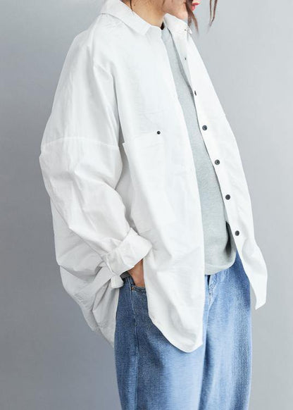 Handmade Lapel Collar  Cotton spring Clothes White tunic shirt - SooLinen