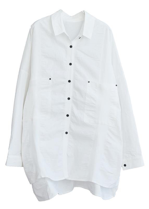 Handmade Lapel Collar  Cotton spring Clothes White tunic shirt - SooLinen