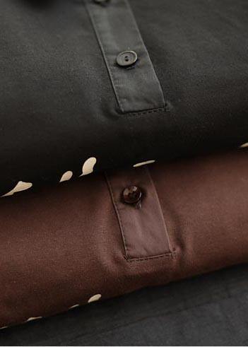 Handmade Lapel Patchwork Spring Shirts Sleeve Black Letter Shirt - SooLinen