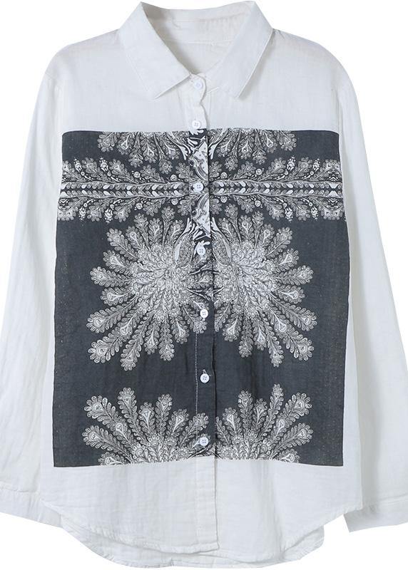 Handmade Lapel Patchwork Spring Top Silhouette Tutorials White Top - SooLinen