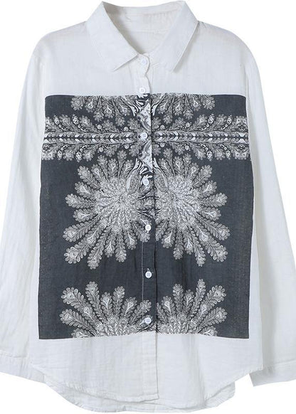 Handmade Lapel Patchwork Spring Top Silhouette Tutorials White Top - SooLinen