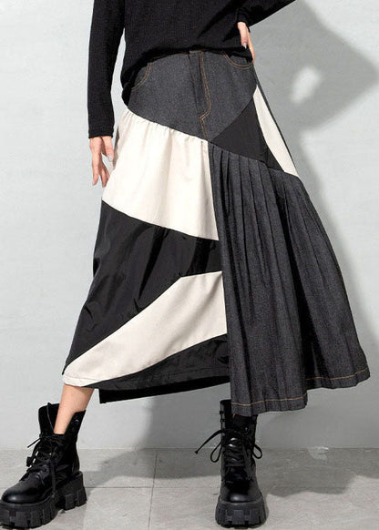 Handgemachte hellblaue asymmetrische Patchwork-Jeansröcke Frühling