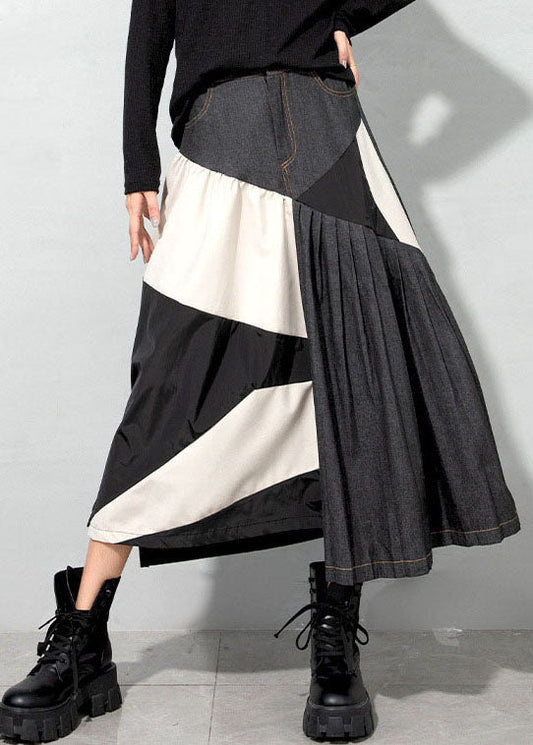 Handgemachte hellblaue asymmetrische Patchwork-Jeansröcke Frühling