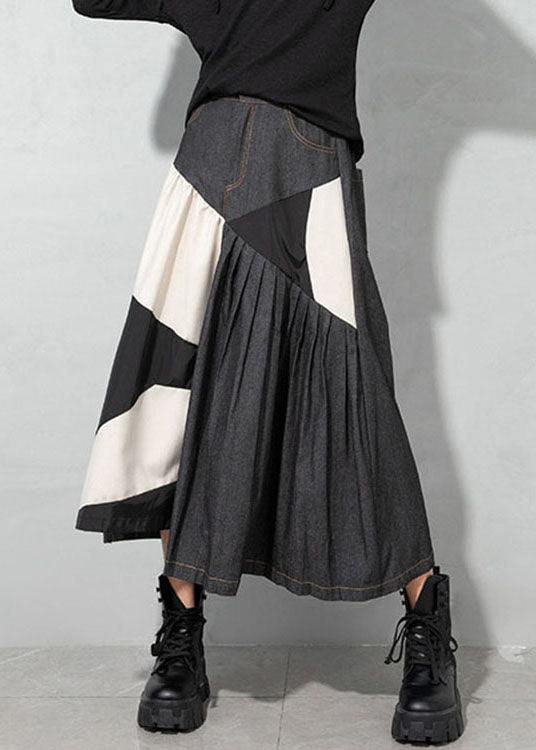 Handgemachte hellblaue asymmetrische Patchwork-Jeansröcke Frühling