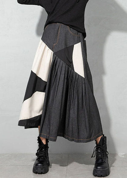 Handgemachte hellblaue asymmetrische Patchwork-Jeansröcke Frühling