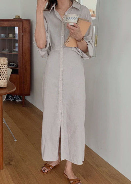 Handgemachtes Helles Schokoladen Fledermausflügel Ärmel Patchwork Baumwoll Shirt Kleid Langarm