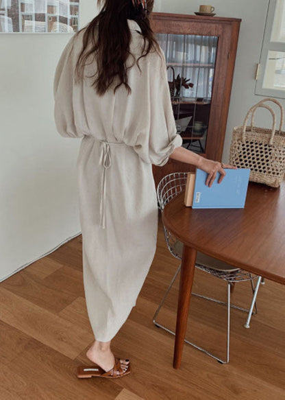 Handgemachtes Helles Schokoladen Fledermausflügel Ärmel Patchwork Baumwoll Shirt Kleid Langarm