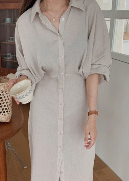 Handgemachtes Helles Schokoladen Fledermausflügel Ärmel Patchwork Baumwoll Shirt Kleid Langarm