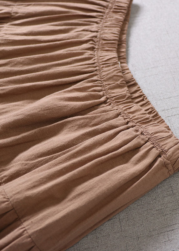 Handgemachte hellbraune bestickte Patchwork-Baumwollhose Frühling