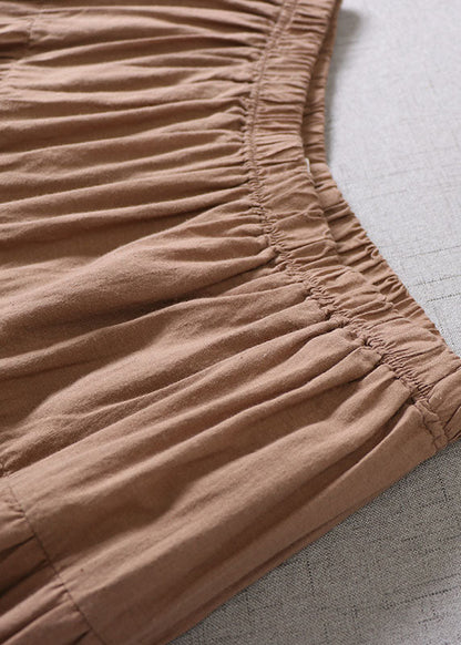 Handgemachte hellbraune bestickte Patchwork-Baumwollhose Frühling