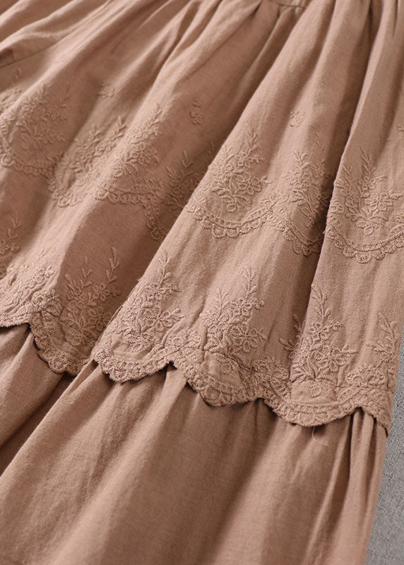 Handgemachte hellbraune bestickte Patchwork-Baumwollhose Frühling