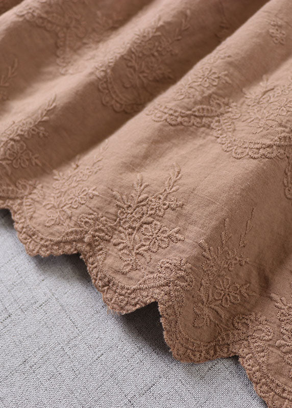 Handgemachte hellbraune bestickte Patchwork-Baumwollhose Frühling