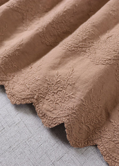 Handgemachte hellbraune bestickte Patchwork-Baumwollhose Frühling