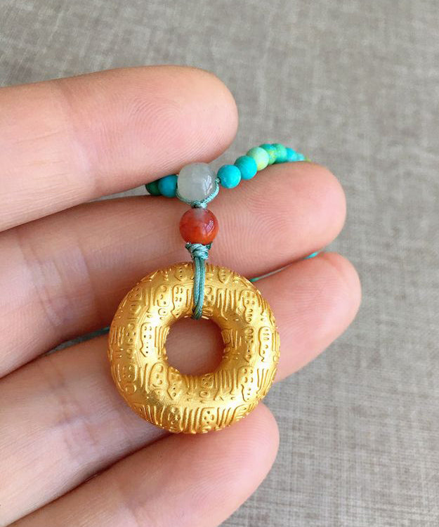 Collar con colgante de borla floral de jade turquesa verde claro hecho a mano