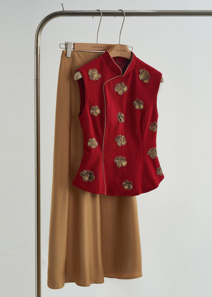 Chalecos de algodón con lentejuelas y flores de cuello mandarín de morera hechos a mano para primavera