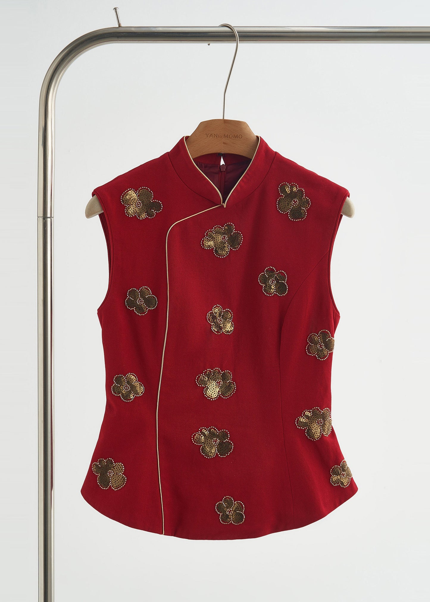 Chalecos de algodón con lentejuelas y flores de cuello mandarín de morera hechos a mano para primavera