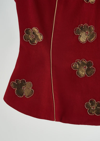 Chalecos de algodón con lentejuelas y flores de cuello mandarín de morera hechos a mano para primavera