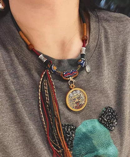 Handmade Multicolor Weave Colored Glaze Sweater Pendant Necklace