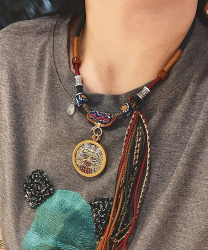 Handmade Multicolor Weave Colored Glaze Sweater Pendant Necklace