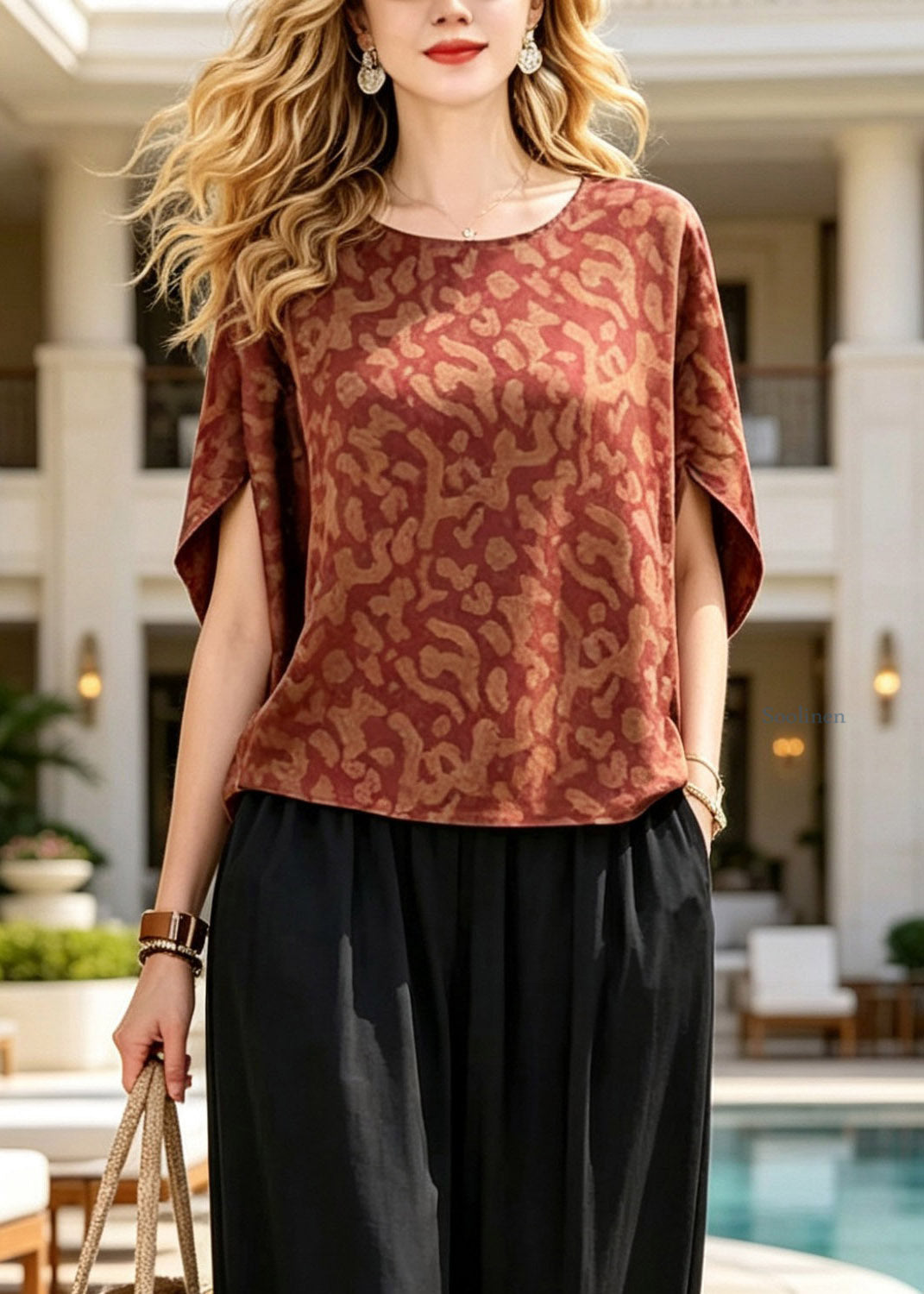 Handmade O-Neck T Shirts And Crop Pants Silk Two Piece Set Summer