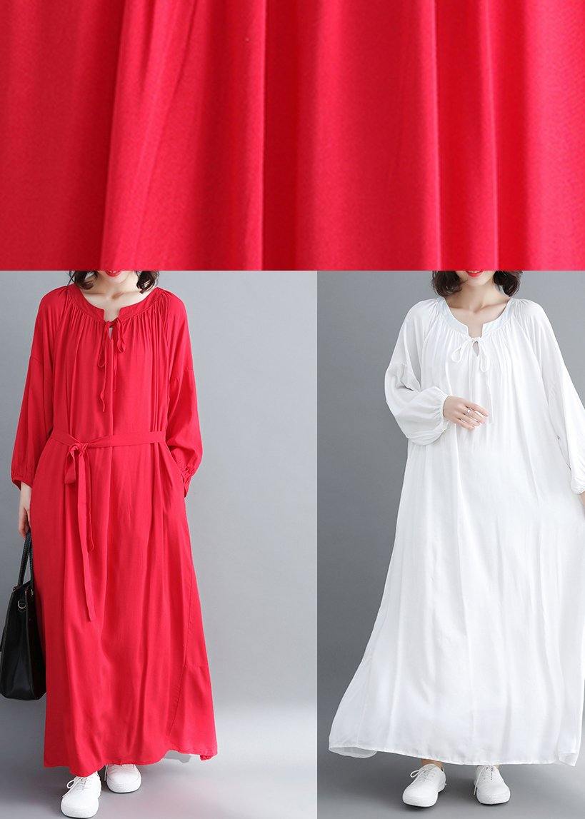 Handmade O Neck large hem Spring Outfit Sleeve White Traveling Dress - SooLinen